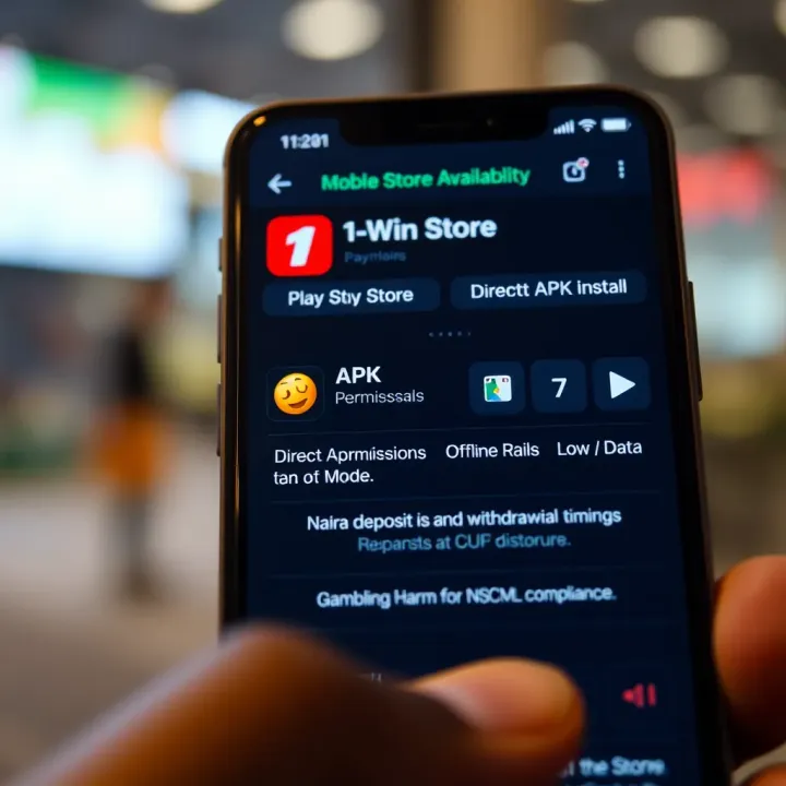 Smartphone displaying the 1win app home screen with sports betting and casino options