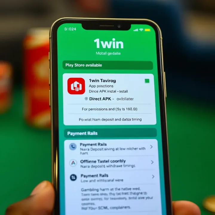 Mobile device displaying login screen of 1win platform with Nigerian flag background