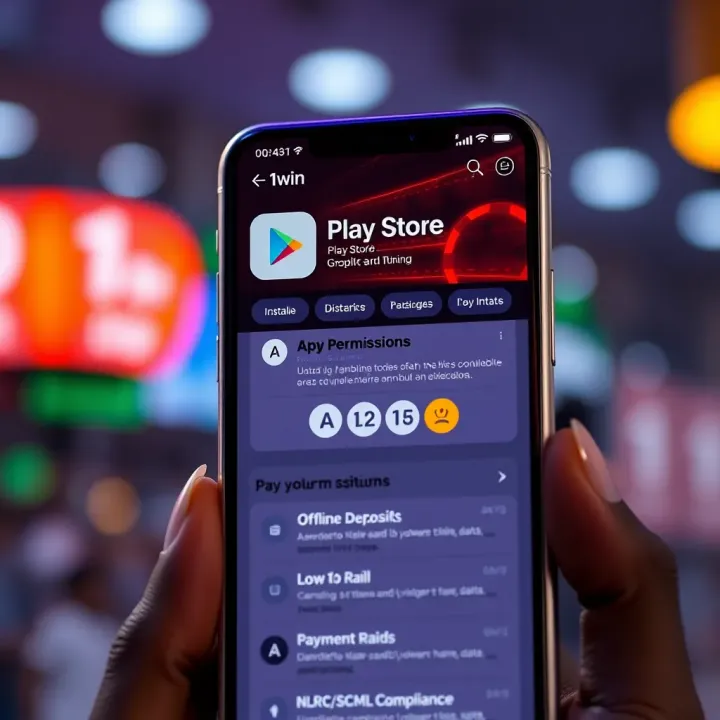 Mobile phone showing 1win app interface with referral program details and bonus rewards